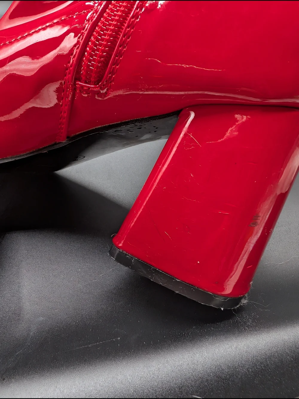 Red Patent Knee-High Block Heel Boots